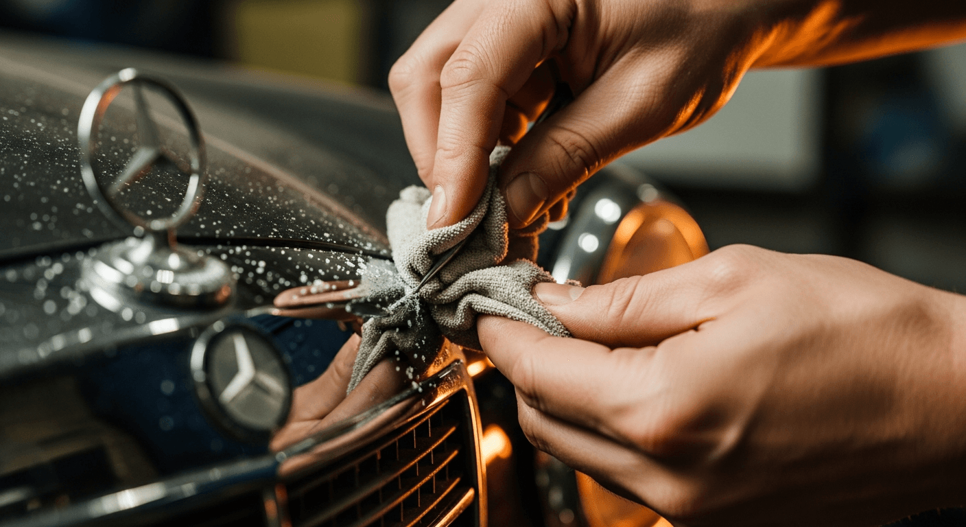 Cleaning salt corrosion from chrome trim on a vintage Mercedes