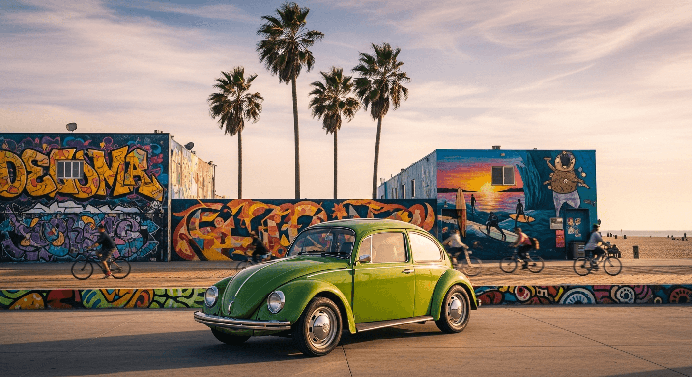 Vintage Volkswagen Beetle on a Venice Beach street